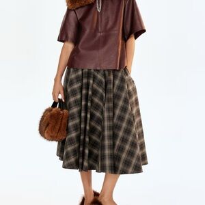 H&M Brown Plaid A-Line Skirt